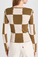 Moon River Clothing Checkerboard Sweater Top Style MRK8219 in Olive; 