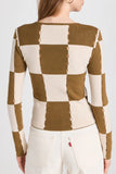 Moon River Clothing Checkerboard Sweater Top Style MRK8219 in Olive; 