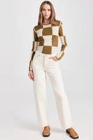 Moon River Clothing Checkerboard Sweater Top Style MRK8219 in Olive; 