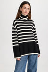 Moon River Clothing STRIPE TURTLE NECK SWEATER Style MR8217 in black; Turtle Neck Sweater;Winter Turtle Neck Sweater;Striped Turtle Neck Sweater