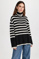 Moon River Clothing STRIPE TURTLE NECK SWEATER Style MR8217 in black; Turtle Neck Sweater;Winter Turtle Neck Sweater;Striped Turtle Neck Sweater