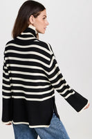 Moon River Clothing STRIPE TURTLE NECK SWEATER Style MR8217 in black; Turtle Neck Sweater;Winter Turtle Neck Sweater;Striped Turtle Neck Sweater