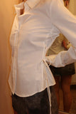 NIA the Brand Alara Shirt Style NT-2137 in White; Darted Sides with accenties poplin button down top; Office Chic