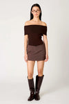 NIA the Brand Anne Marie Sweater Style NST-2038 in Espresso Brown; Brown Knit Fold-Over Off The Shoulder Top; 