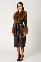 NIA the Brand Orla Jacket Style NJ-2083 ESP in Espresso Brown;Faux Leather Faux Fur accent Coat; 