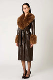 NIA the Brand Orla Jacket Style NJ-2083 ESP in Espresso Brown;Faux Leather Faux Fur accent Coat; 