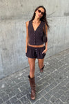 NIA the Brand Renata Top Style NT-2125 in Brown; Brown Button Front Vest Top; Fall Layering Vest Top