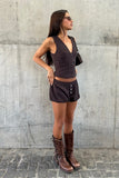 NIA the Brand Renata Top Style NT-2125 in Brown; Brown Button Front Vest Top; Fall Layering Vest Top