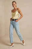 Naked Zebra Clothing Whipstitch Satin Camisole Style WT7085S in Pale Banana. Polyester satin contrast whip stitch pale yellow spring summer cami top with adjustable spaghetti straps