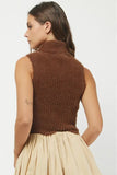 Needie Clothing Mockneck Sweater Tank Style 1184NT in Brown; Fuzzy Sweater; Fuzzy Ribbed high neck fall sweater tank