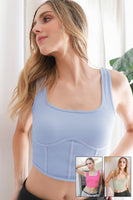 NikiBiki Ribbed Square Neck Corset Top Style NS8221 in Cashmere Blue, Desert Sage Cosmo Pink;Nikibiki Crop Top;Nikibiki Corset Top;Nikibiki Tops; 