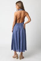 Olivaceous CLothing Ava Linen Midi Dress Style 2400-802LDZ Blue White; 