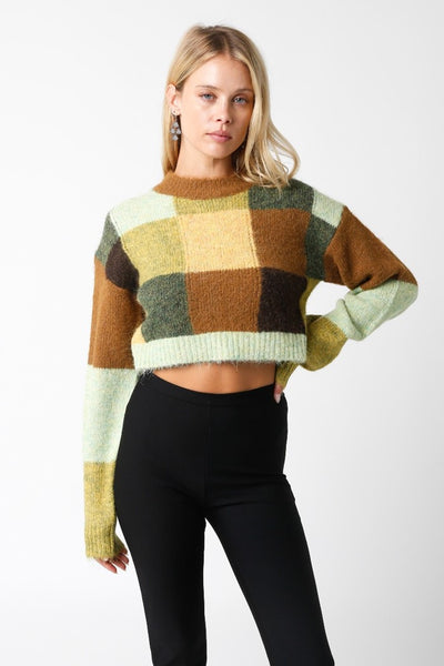Olivaceous Clothing Cindy Crop Sweater Style JT2023-79 in Brown Green; 