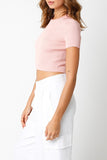 Olivaceous Clothing Debbie Top Style JT2024-08 in Peach Blush;Ribbed Baby Tee;Cropped Ribbed Tee; 