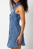 Olivaceous Clothing  Kacey Denim Dress Style 2400-74LDH in Denim;Denim Mini Dress;Button Front Sleeveless Mini Dress; 