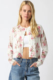 Olivaceous Clothing Nola Floral Knit Cardigan Style JT2025-190 in Cream Pink floral; Rose Printed Cropped spring cardigan