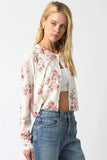 Olivaceous Clothing Nola Floral Knit Cardigan Style JT2025-190 in Cream Pink floral; Rose Printed Cropped spring cardigan