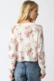 Olivaceous Clothing Nola Floral Knit Cardigan Style JT2025-190 in Cream Pink floral; Rose Printed Cropped spring cardigan