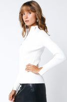 Olivaceous Clothing Zip Up Ribbed Mock Neck Sweater Style JT2023-110 in White;Apre' Ski Sweater;Fitted Ribbed Sweater; 