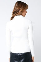 Olivaceous Clothing Zip Up Ribbed Mock Neck Sweater Style JT2023-110 in White;Apre' Ski Sweater;Fitted Ribbed Sweater; 