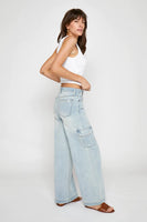 Oliver Logan Denim Madison Mid Rise Cargo Style WWX-39-094 in Hotel California;Women's Wide Leg Card Denim Pant;Oliver Logan Cargo;Oliver Logan Denim Jeans