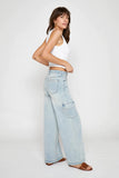 Oliver Logan Denim Madison Mid Rise Cargo Style WWX-39-094 in Hotel California;Women's Wide Leg Card Denim Pant;Oliver Logan Cargo;Oliver Logan Denim Jeans