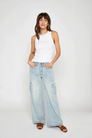 Oliver Logan Denim Madison Mid Rise Cargo Style WWX-39-094 in Hotel California;Women's Wide Leg Card Denim Pant;Oliver Logan Cargo;Oliver Logan Denim Jeans
