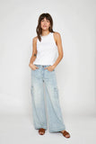 Oliver Logan Denim Madison Mid Rise Cargo Style WWX-39-094 in Hotel California;Women's Wide Leg Card Denim Pant;Oliver Logan Cargo;Oliver Logan Denim Jeans