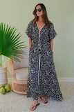Omika Clothing Pia Kaftan Style 1PIAC24CARGROS in Carmen Graphite;1 Size Dress;Kaftan Dress;Summer Kaftan Dress;Resort Kaftan Dress; 