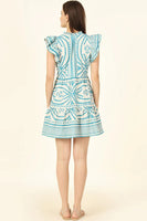 Omika Clothing Wilora Mini Dress Style 3WIL24JOLLAG in Jolie Lagoon;Summer Event Dress;Hand Embroidered Dress;Omika Mini Dress; 
