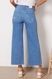 Paige Denim Anessa with Set in Pockets Style 8203E77-786 in Sunnie Distressed;High Rise Wide Leg Jeans;Raw Ankle Hem Jeans;Paige Cropped WIde LEg Jeans;Medium Wash Wide LEg Jeans