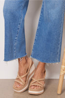 Paige Denim Anessa with Set in Pockets Style 8203E77-786 in Sunnie Distressed;High Rise Wide Leg Jeans;Raw Ankle Hem Jeans;Paige Cropped WIde LEg Jeans;Medium Wash Wide LEg Jeans