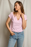 Perfect White Tee Clothing Alanis Top Style T103-Alanis in Sugar Pink; Pink V-Neck Elevated Spring Summer Tee
