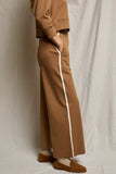 Perfect White Tee Clothing Mikos Travel Wide Leg Pant Style B132-Mikos in Mocha with stripe; wide leg elevated casual style; wrinkle resistant travel style