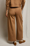 Perfect White Tee Clothing Mikos Travel Wide Leg Pant Style B132-Mikos in Mocha with stripe; wide leg elevated casual style; wrinkle resistant travel style