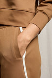 Perfect White Tee Clothing Mikos Travel Wide Leg Pant Style B132-Mikos in Mocha with stripe; wide leg elevated casual style; wrinkle resistant travel style