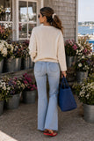 Pink Pineapple Chloe Flag Sailboat Roll Neck Sweater in Cream. Women's cotton light weight rollneck flag sailboat beachy summer sweater