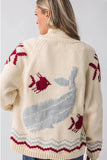 Pink Pineapple Nantucket Whale and Fish Varsity Cardigan Style WHLF-VC-IV in Ivory; Nantucket Sea Life Themed Cardian, Whate and Fish Cardigan