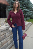 Pistola Aeron Cardigan Style P00061112YV in CLARET; Classic Button Front V-neck relaxed silhouette cardigan in deep burgundy that works solo or paired with your favorite pieces.
