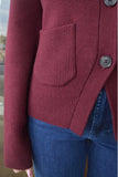 Pistola Aeron Cardigan Style P00061112YV in CLARET; Classic Button Front V-neck relaxed silhouette cardigan in deep burgundy that works solo or paired with your favorite pieces.