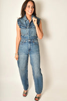 Pistola Denim Ace Sleeveless Barrel Leg Jumpsuit style P00070050RL FARVW in Fairview;Dark Wash Sleeveless Denim Jumpsuit;Barrel Leg Fall Jumpsuit; 