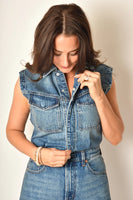 Pistola Denim Ace Sleeveless Barrel Leg Jumpsuit style P00070050RL FARVW in Fairview;Dark Wash Sleeveless Denim Jumpsuit;Barrel Leg Fall Jumpsuit; 