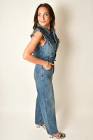 Pistola Denim Ace Sleeveless Barrel Leg Jumpsuit style P00070050RL FARVW in Fairview;Dark Wash Sleeveless Denim Jumpsuit;Barrel Leg Fall Jumpsuit; 