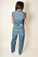 Pistola Denim Ace Sleeveless Barrel Leg Jumpsuit style P00070050RL FARVW in Fairview;Dark Wash Sleeveless Denim Jumpsuit;Barrel Leg Fall Jumpsuit; 