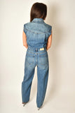 Pistola Denim Ace Sleeveless Barrel Leg Jumpsuit style P00070050RL FARVW in Fairview;Dark Wash Sleeveless Denim Jumpsuit;Barrel Leg Fall Jumpsuit; 