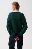Pistola Denim Aura Relaxed Crew Neck Sweater Style  P00062040HC in Midgreen; Relaxed Fit, 100% Cotton, navy and Green Striped Crew Neck Sweater.
