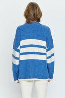 Pistola Denim Carlen Mock Neck Sweater Style P00062025AW CMPWS in Campanula White Stripe;Pistola Over-sized Sweater; 