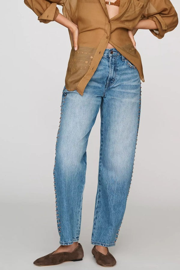 Lexi Mid Rise Bowed Straight - Star Studded