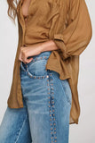 Pistola Denim Lexi Mid Rise Bowed Straight Style P00016200RL SttrSd in Star Studded; Women's medium wash mid-rise rose gold studded bow leg jeans