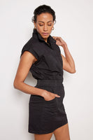 Pistola Denim Rosie Smocked Waist Mini Utility Dress Style P00071129RF FTBLK in Fade to Black; 